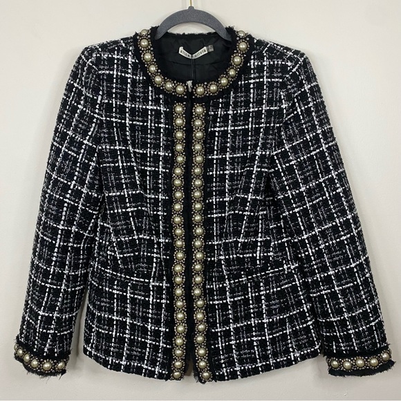 NWT Alice + Olivia Carmen Embellished Tweed Wool Blend Blazer size 6 - Picture 8 of 15
